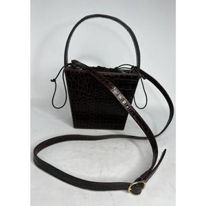 Staud Edie Croc-Embossed Leather Bucket Bag